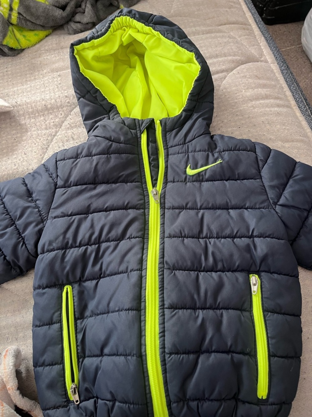 Nike Kids Neon-Lined Black Hooded Puffer Jacket